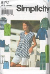 8172 SIMPLICITY PULLOVER HOODIE TOP, KNIT SHELL TOP, BOTTOMS PATTERN 6-10 or 18-22 choice uncut